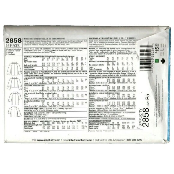 Simplicity 2858 Misses 12 to 20 Lined Jacket Uncut Sewing Pattern - Picture 2 of 2